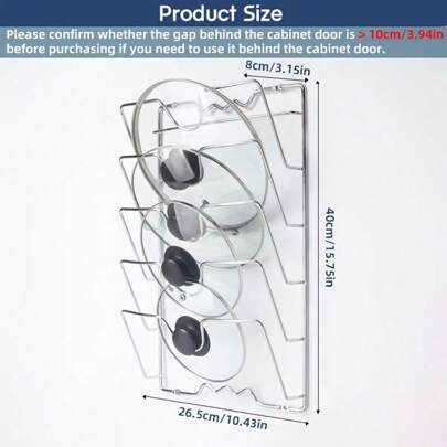 1 pieza Organizador de tapa de olla colgante de metal duradero, estantería de almacenamiento de pared de varios niveles para ollas y tapas, accesorio de cocina ahorrador de espacio para uso doméstico y de restaurante