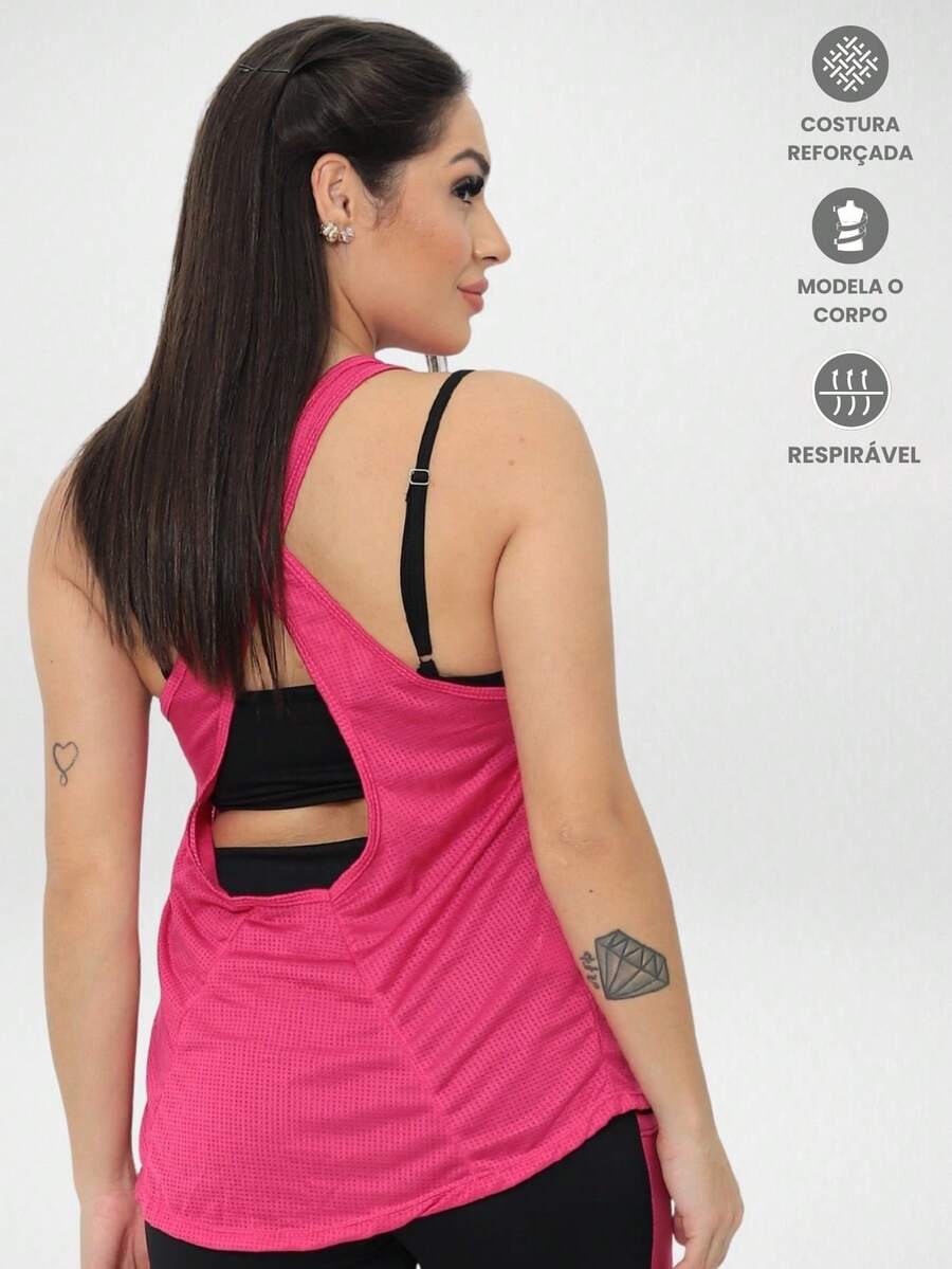 Dry Fit Cross Back Tank Top Women's Gym Clothing Fitness Training Sports Running - 玫紅色 - 查看 1