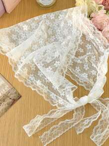 1 pezzo Sciarpa triangolare da donna con bordo in pizzo e motivo floreale ditsy, accessorio romantico e dolce adatto per uso quotidiano, viaggi, feste, servizi fotografici, ideale per primavera/estate, accessori per capelli, turbante, fascia per capelli