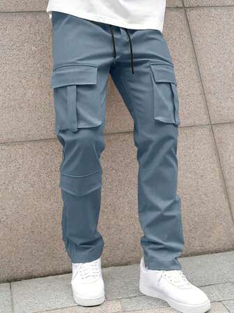 Pantalones cargo de hombre de pierna recta con cordón en la cintura