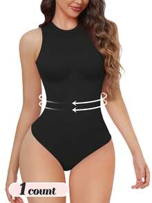 Women's Tummy Control Shapewear  Solid Sleeveless Thong Bodysuit Seamless Body Shaper Slimming Bodyshaper