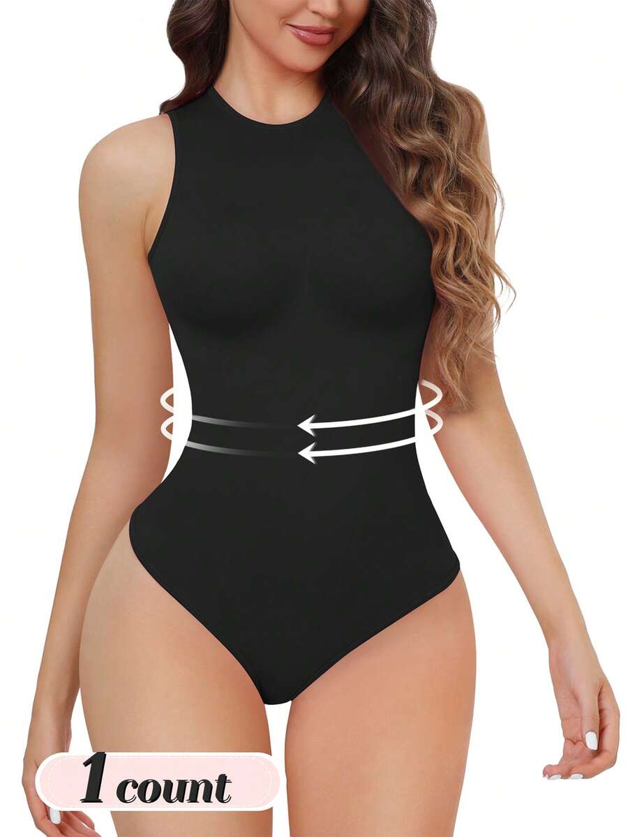 Women's Tummy Control Shapewear  Solid Sleeveless Thong Bodysuit Seamless Body Shaper Slimming Bodyshaper