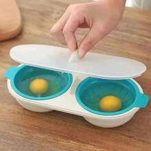 Dual-Cup Microwave Egg Poacher With Clear Lid, Blue Accents - ABS Kitchen Gadget For Perfectly Cooked Eggs, Microwave Egg Cooker