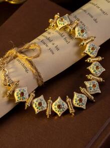 A Vintage Luxury European Style Elegant Heavy Work Exotic Enamel Bracelet Accessory With Retro Palace Style.
