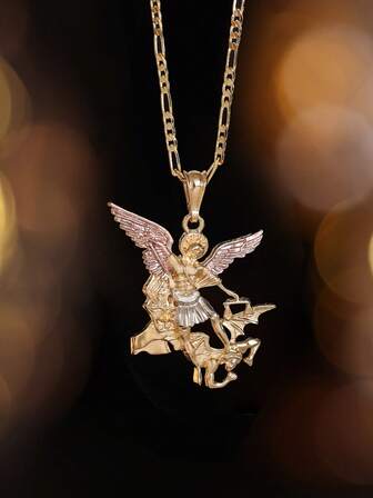 1PC Fashion Elegant Copper Alloy Archangel Saint Michael San Miguel Pendant Necklace, Suitable For Mother's/Valentine's Day, Couples, Best Friends, Casual And Holiday Wear, Prayer