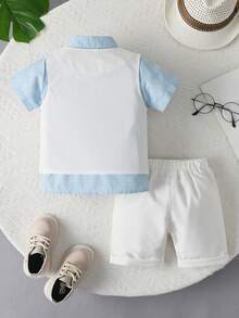 3-Piece New Style Boys Formal Suit Set, Summer White Wedding Pageboy Gentleman Outfit Includes Short Sleeve Jacket - White - View 2