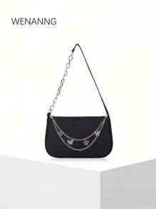 Sac À Main De Designer De Luxe Pour Femmes, Sac Banane Rétro Pour Femmes, Sac À Bandoulière En Nylon, Sac À Main En Métal Pour Chaîne Solide De Couleur Solide À La Mode