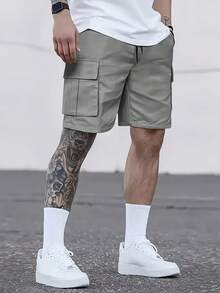 Men's Casual Multi-Pocket Cargo Shorts - Grey - View 4