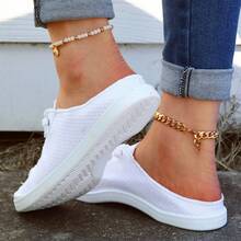 Women's Spring/Summer New Pure White Slippers Are Comfortable, Fashionable And Versatile, Round Toe, Soft Sole, Breathable, Low-Top, Lace-Up Plus Size Women's Shoes - trắng - Xem 5