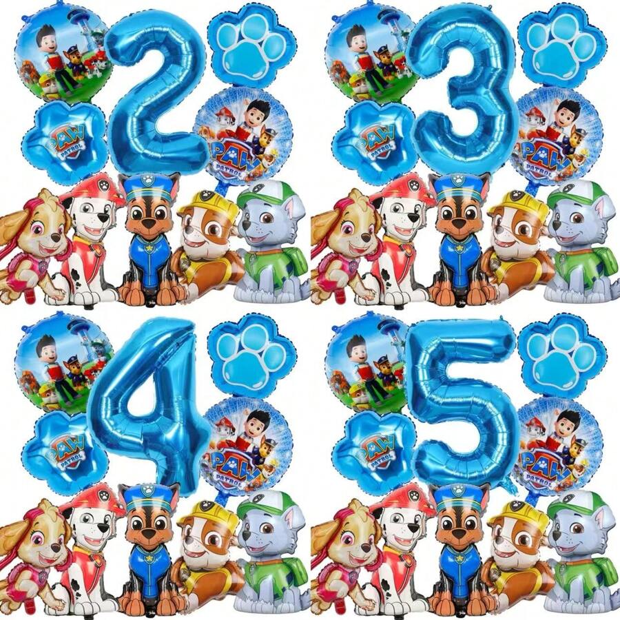 Paw Patrol Latex Balloon Foil Number Balloons Birthday Party Decorations, Happy Birthday Balloon Combination Perfect For Birthday Adult Gift Party Wall Decorative Balloon Set