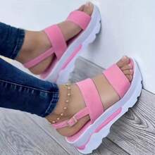 Zapatos de mujer de punta abierta, sandalias de verano resistentes y antideslizantes con cuña, zapatos de cordones lisos para mujeres