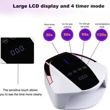 Lámpara UV recargable de 96 W con 2 limas de uñas, lámpara LED inalámbrica con asa portátil, lámpara UV de curado profesional para esmalte de uñas en gel, sensor infrarrojo automático y 4 temporizadores, batería de litio integrada de 15600 mAh, 3 horas de carga, 10 horas de uso.