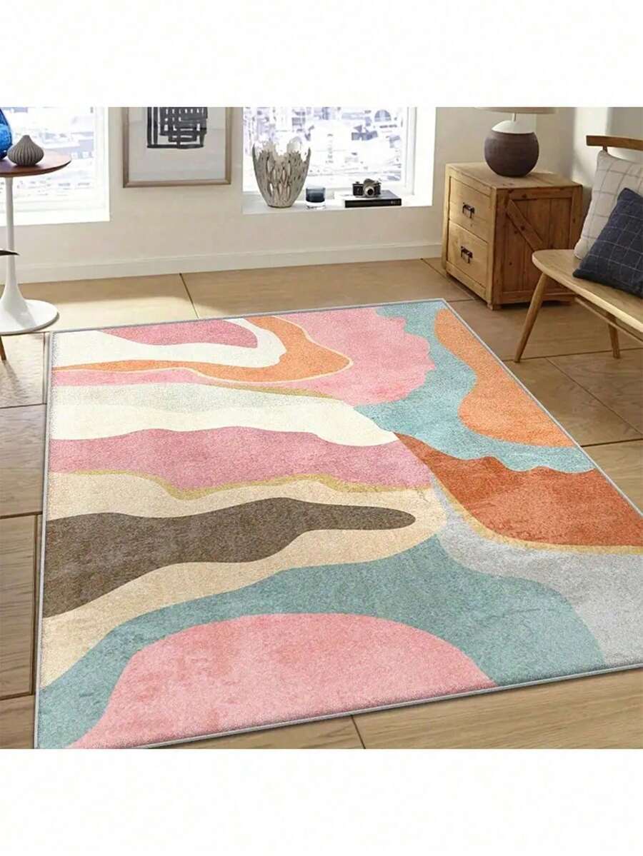 1pc Pink Patchwork Rug, Faux Wool Soft Carpet, Decorative Artistic ...