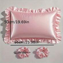 Set de nunta: 1 bucata fata de perna tip plic cu volane (nu este inclusa miezul de perna) + 2 bucle de legare de par pentru protectia parului si a pielii, dormitor, camera de oaspeti - multe - Vizualizare 4