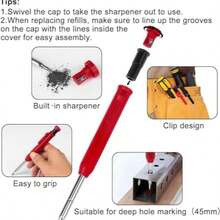 Zestaw ołówków mechanicznych do obróbki drewna 5/1 szt., zawierający 14 wymiennych wkładów, 2 kolory, ołówki do obróbki drewna o długości 45 mm, z temperówką i narzędziem do zaznaczania, odpowiednie do zastosowań w architekturze, stolarstwie.