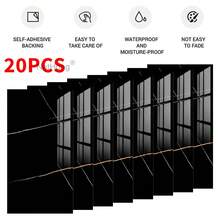 NetHong 10/20/30X PVC Marble Tiles Wall Sticker Self-Adhesive Stick On Kitchen Bathroom Decor+ - Black - View 3
