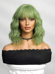 Peluca Bob colorida de 12 pulgadas con flequillo, peluca de onda de agua resistente al calor de fibra sintética, para mujeres y niñas, para fiestas de disfraces, uso diario o festivales de música