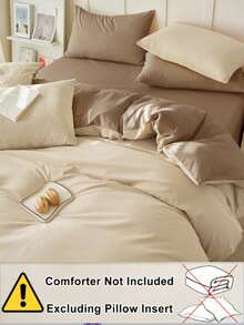 Juego de edredón de 2 tonos de 3 piezas en color camello claro y café talla grande oscuro, 2 fundas de almohada, 1 funda de edredón sin relleno, lavable, para dormitorio - Caqui - Ver 4