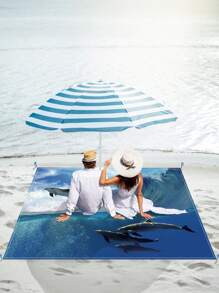 SHENG CHUN 1pc Personalized Ocean Animal Print Beach Blanket, Comes With Drawstring Carry Bag, Multiple Sizes, Suitable For Group Gatherings & Family Vacations, Essential For Beaches, Lawns, Foldable, Moisture-Proof, Waterproof, Non-Stick Sand, Outdoor Camping Mat, Portable Picnic Rug Summer Travel,Vacation Holiday Bathroom Decor Beach Essentials