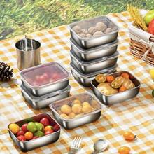 5 pezzi Contenitori per alimenti in acciaio inossidabile con coperchi - Perfetti per picnic, preparazione dei pasti, organizzazione del frigorifero - Per contatto con gli alimenti, senza elettricità necessaria, elementi essenziali per il picnic|Tovaglia a scacchi per la decorazione|Contenitori per alimenti durevoli, forniture essenziali per il picnic