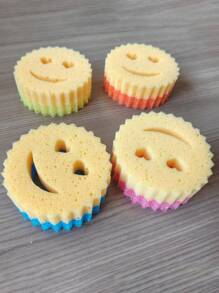 3pcs Heart & Smiling Face Multi-Functional Double Layer Temperature Sensitive Scrubbing Sponges. Cute & Powerful Decontamination, Double-Sided Kitchen Sponge - Temperature Sensitive, Non-Scratch Cleaning Pad, Suitable For Dishes Etc. - Multi-Surface Sponge Holder, Fit For Modern Kitchen Sink, For Dish Cleaning