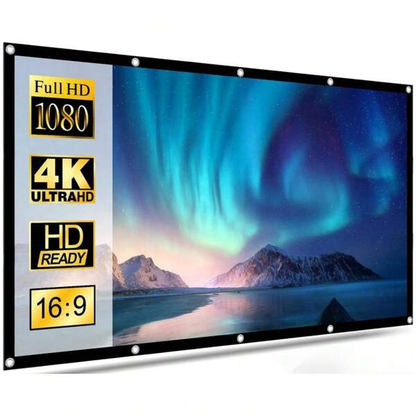 Pantalla de proyector, pantalla de proyector portátil de 120 pulgadas para interior y exterior, pantalla de proyección 16:9 4K HD sin arrugas y plegable para uso en el jardín, proyección de doble cara para cine en casa