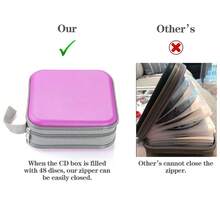 CD Case, 48 Capacity Hard Plastic DVD Case Portable Zipper CD Case Holder Large Storage Disc Wallet Bag For Car Home Travel(Purple) - 紫色 - 查看 4