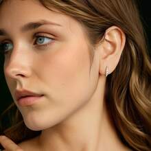 1 对 925 纯银经典莫桑石环形耳环经实验室认证的钻石耳扣适合女士订婚婚礼精美珠宝礼物 - 銀色 - 查看 4