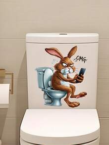 Naklejka na deskę sedesową z serii Home Decorators Animals, zabawna naklejka na łazienkę z królikiem i telefonem – samoprzylepna, do dekoracji desek sedesowych i zbiorników, zabawne akcesoria łazienkowe, naklejka winylowa do dekoracji domu, artykuły do dekoracji toalet i ścian, odśwież wystrój łazienki w domu, wystrój jesienny