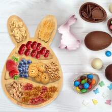 Bandeja de Pascua rústica con forma de conejito de granja, grande, para aperitivos de primavera, frutas, carnes y quesos, bandejas rústicas de charcutería con forma de conejito para Pascua de primavera. - caqui oscuro - Ver 3