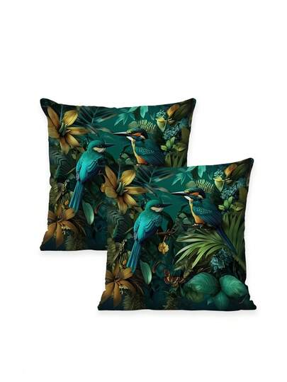 2 Pieces Colorful Toucan And Exotic Birds Decorative Pillow Cover Turquoise Rainforest Garden Design, 3D Effect, Polyester Perfect For Sofa, Bed, Living Room, Office - Zipper Closure (Pillow Insert Not Included)