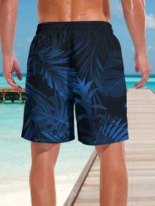 男士热带树叶图案泳裤沙滩裤假日单层抽绳户外速干夏威夷