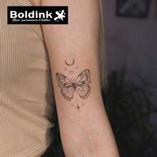 Boldink Butterfly Moon Temporary Tattoo | Women Arm Tattoo Sticker | Non-Permanent Waterproof Tattoo | Matte Finish Design | Lasts 1-2 Weeks | Niche Girly Style Art Sticker - Black - View 3
