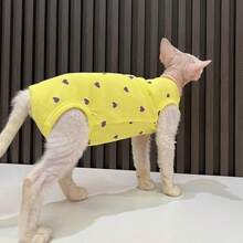 Solid Color Heart-Shaped Four-Legged Elastic Breathable Anti-Shedding Sphynx Cat Clothing, Full Coverage Homewear - Yellow - View 14