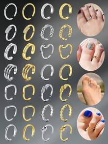 CIZME 2PCS Fashion Adjustable Toe Rings For Women,Silver Gold Summer Beach Foot Jewelry,Flower Open Toe Rings,Stainless Steel Cubic Zirconia Toe Jewelry For Women,Daily Wear Body Jewelry - Open Ankle Ring - View 1