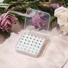 Kit di perforazione orecchie riutilizzabile con 36 orecchini a perno, 4 orecchini a corona e 2 orecchini a fiore di prugna - adatto per l'uso in salone per perforazione delle orecchie