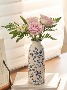 Nowy chiński retro ceramiczny mały wazon na kwiaty, smukły salon, kompozycja z suchych kwiatów, dekoracja hydroponiczna, wysokiej klasy niebieski i biały porcelanowy wazon na kwiaty