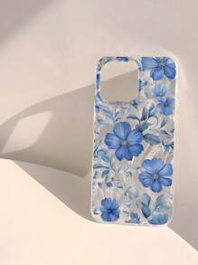 1 pieza Funda de teléfono con diseño floral azul minimalista, con brillo, suave, a prueba de agua y anti-deslizante, compatible con teléfonos Apple