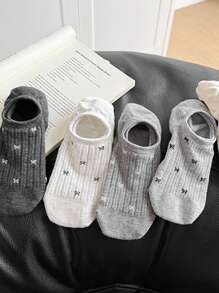 4 paia di calzini da donna leggeri con fiocco, calzini invisibili, comodi, traspiranti e antiscivolo, nei colori bianco, nero e grigio, adatti per la primavera e l'estate
