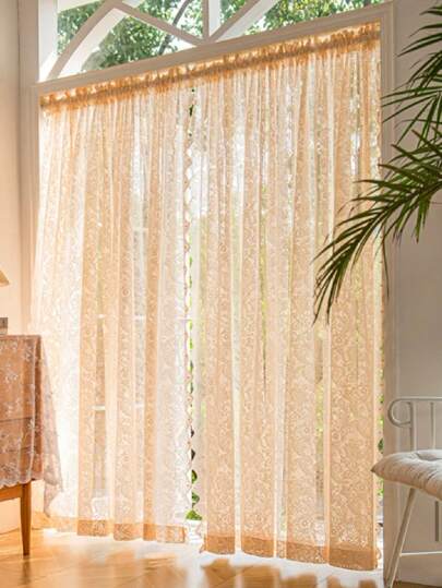 1pc Bohemian Sheer Curtain Rod Pocket Drape Panel, Semi-Transparent Room Divider Curtain, Decorative Window Curtain For Bedroom, Living Room, Home Decor, All Season Room Decor