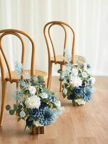 2PCS/Set Artificial Wedding Flower Wedding Fireplace Aisle Arch Entrance Decorative Background Wedding Archway Wedding Holiday Party Artificial Flower Setting - 藍色 - 查看 1