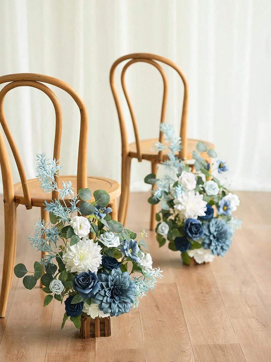 2PCS/Set Artificial Wedding Flower Wedding Fireplace Aisle Arch Entrance Decorative Background Wedding Archway Wedding Holiday Party Artificial Flower Setting - 藍色 - 查看 1