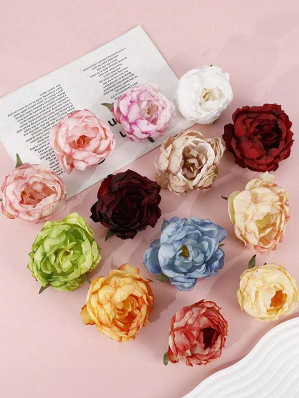5pcs Artificial Peony Flower Hair Accessories, Handmade Hair Clips For Bridal Hairstyle, Wedding Photography Props, Multiple Colors Available