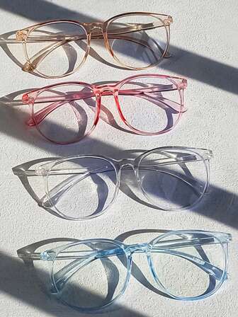 4/3 par runda, transparenta glasögon för kvinnor i svart, rosa och blått, stora bågar med enkla, klara linser, lämpliga för campuskläder, julklapp