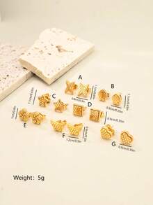 1 Pair Fashionable Classic Versatile Petite Delicate Multi-Element Elegant Earrings For Women - Yellow Gold - View 8
