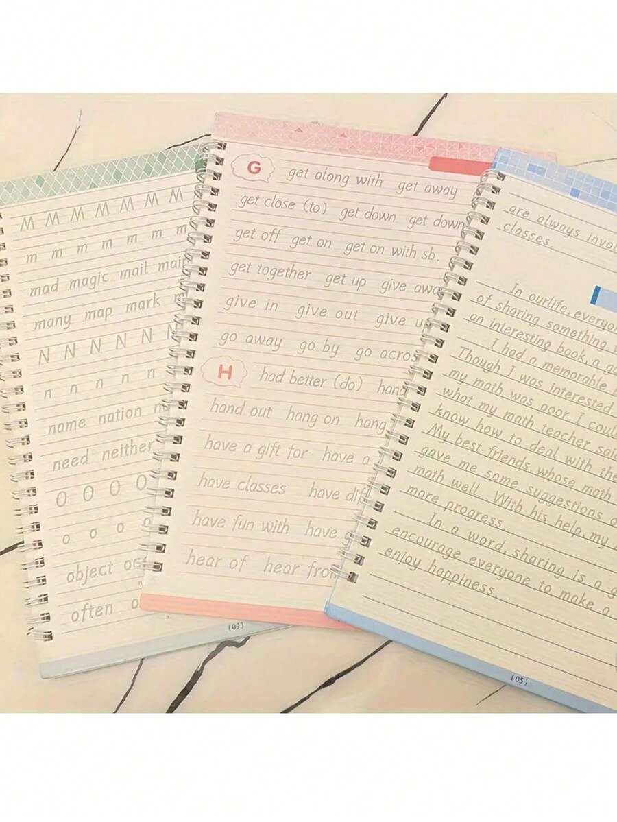 3pcs/Set English Handwriting Practice Books, With Reusable Writing Tools, Calligraphy Letters - Multicolor - View 1