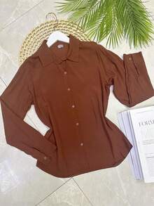 Women's Shirt In Beautiful Viscose Fabric - 咖啡棕 - 查看 1