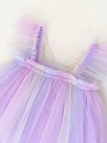 Young Girl Purple Butterfly Mesh Princess Dress - Multicolor - View 5