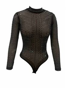 Rhinestone Mock Neck Bodysuit