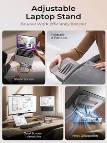 Soporte ajustable para portátil con base giratoria de 360°, soporte ergonómico elevador para portátil, soporte plegable para portátil compatible con MACBOOK y portátiles de 10 a 17,3 pulgadas, incluyendo Pro/Air - Plateado - Ver 5